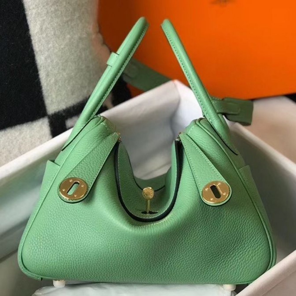 High Quality Replica Hermes Lindy 26cm Bag In Vert Criquet Clemence Leather GHW $ 369 USD